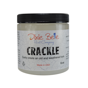Crackle easily creates that aged, cracked effect on your project.  The cracking process begins as the paint dries.  Use on corners of your piece to add subtle character or on an entire piece for a bold crackled look!