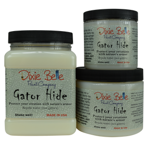 A water repellent clear coat, Gator Hide is super tough, just as its name implies!  This water-based poly-acrylic is designed for high traffic areas such as cabinets, counter tops, tabletops and outdoor furniture!  To use Gator Hide:  Allow your finished piece to completely dry. Simply brush on a thin layer of Gator Hide. Let it dry and after 2 hours, re-apply. Let it dry 2 hours and repeat this up to 3 thin layers to get a water repellent finish!